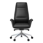 Chaise de bureau LeisureMod Summit à dossier haut en cuir vegan avec cadre en aluminium, pivotante et inclinable, chaise de bureau ergonomique réglable pour le bureau à domicile