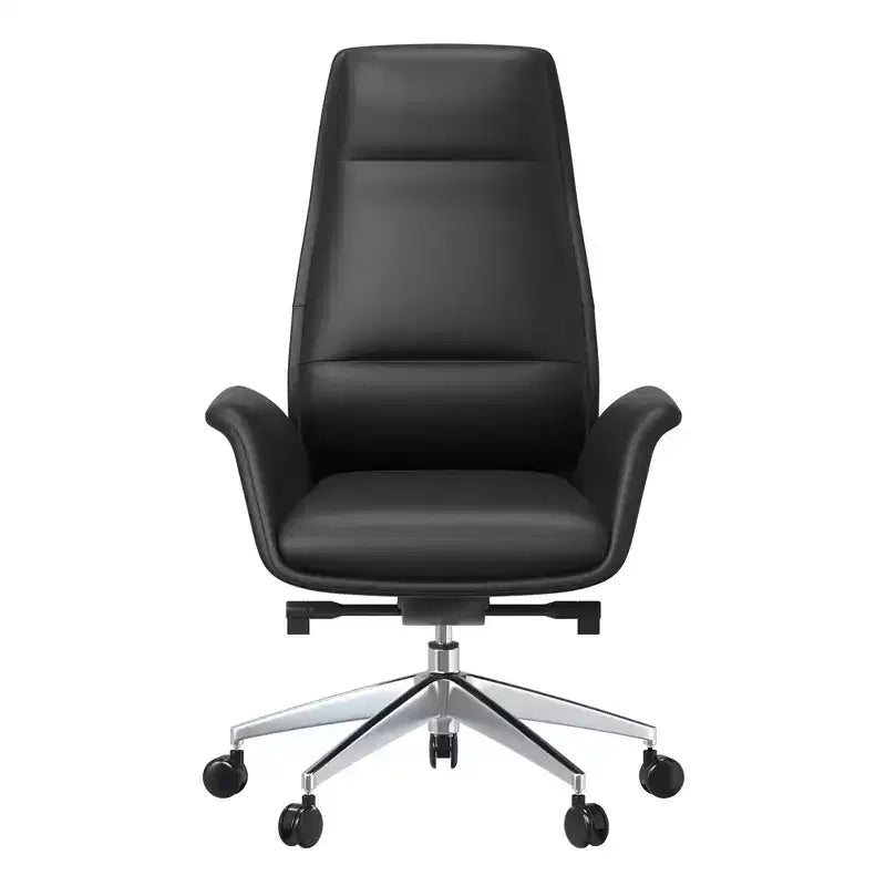 Chaise de bureau LeisureMod Summit à dossier haut en cuir vegan avec cadre en aluminium, pivotante et inclinable, chaise de bureau ergonomique réglable pour le bureau à domicile