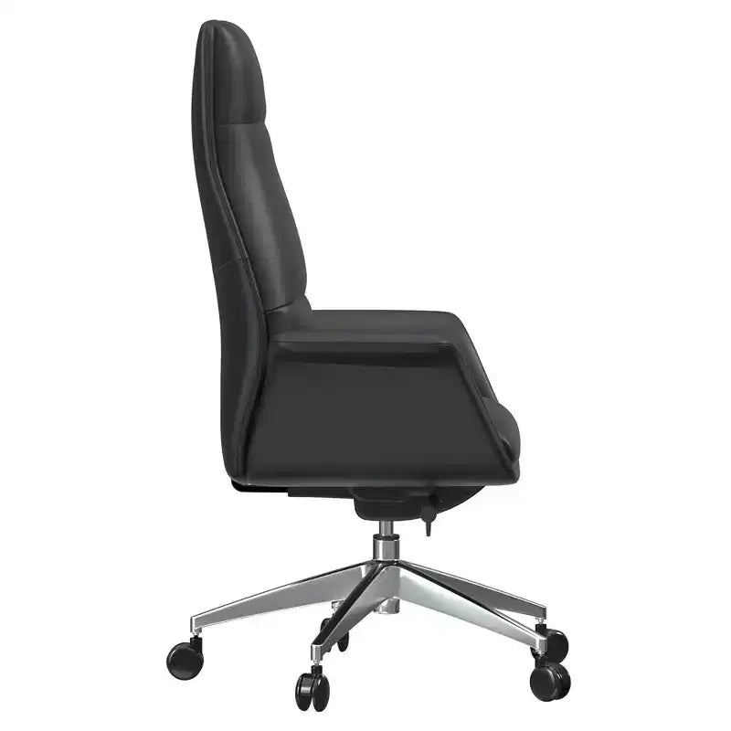 Chaise de bureau LeisureMod Summit à dossier haut en cuir vegan avec cadre en aluminium, pivotante et inclinable, chaise de bureau ergonomique réglable pour le bureau à domicile