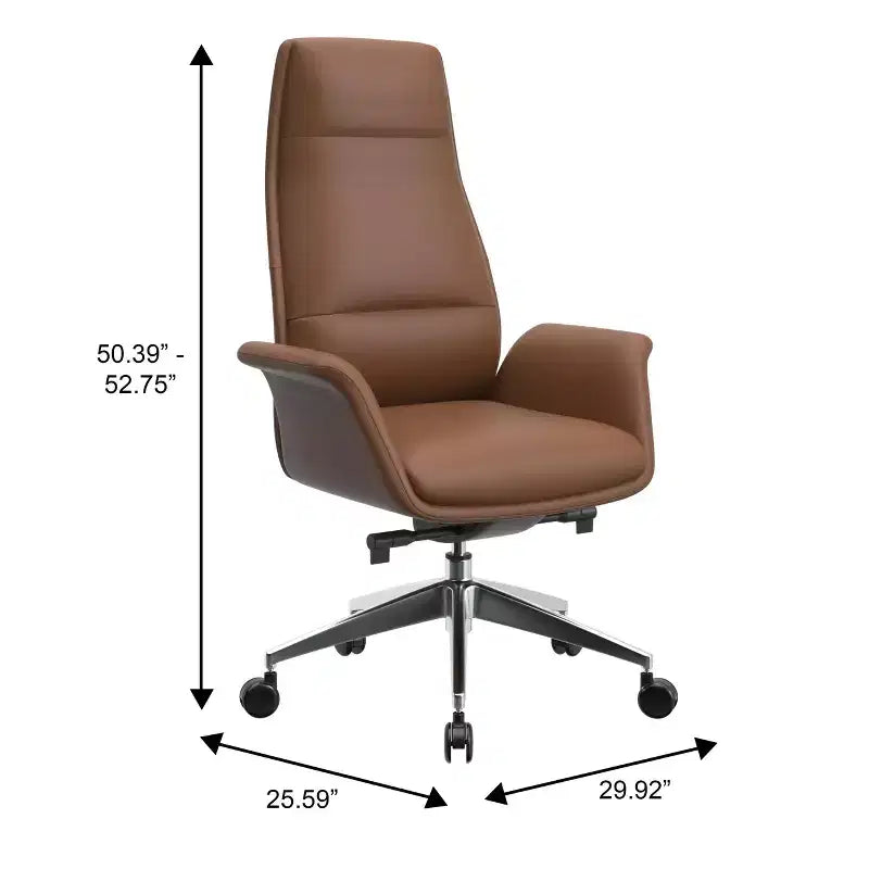 Chaise de bureau LeisureMod Summit à dossier haut en cuir vegan avec cadre en aluminium, pivotante et inclinable, chaise de bureau ergonomique réglable pour le bureau à domicile