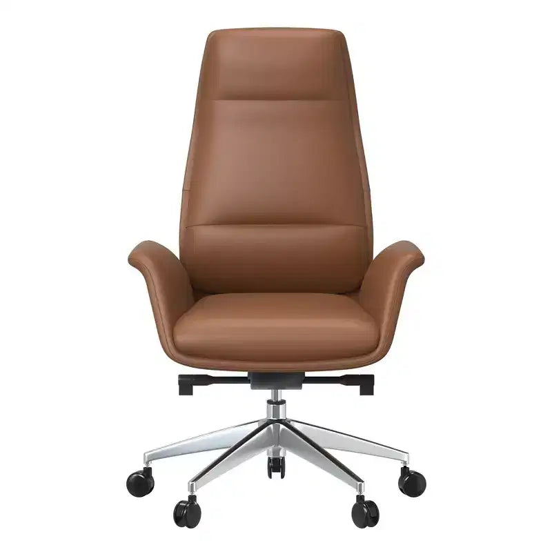 Chaise de bureau LeisureMod Summit à dossier haut en cuir vegan avec cadre en aluminium, pivotante et inclinable, chaise de bureau ergonomique réglable pour le bureau à domicile