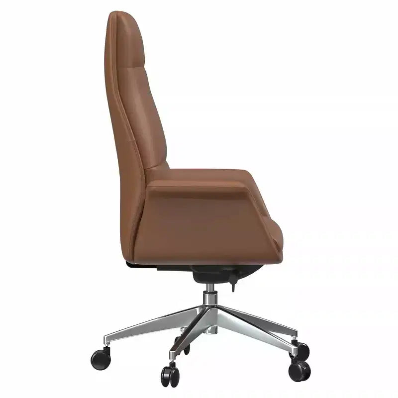 Chaise de bureau LeisureMod Summit à dossier haut en cuir vegan avec cadre en aluminium, pivotante et inclinable, chaise de bureau ergonomique réglable pour le bureau à domicile