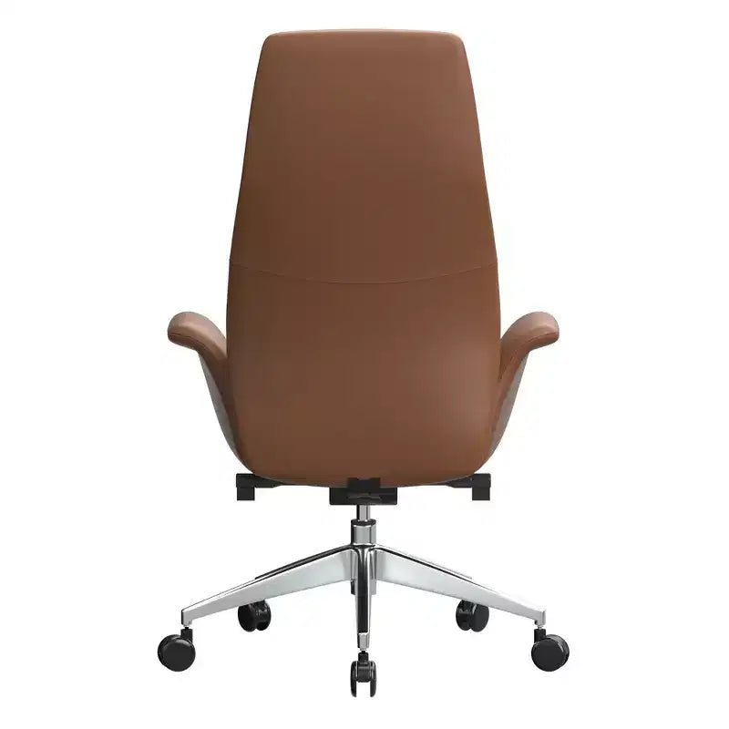 Chaise de bureau LeisureMod Summit à dossier haut en cuir vegan avec cadre en aluminium, pivotante et inclinable, chaise de bureau ergonomique réglable pour le bureau à domicile