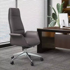 Chaise de bureau LeisureMod Summit à dossier haut en cuir vegan avec cadre en aluminium, pivotante et inclinable, chaise de bureau ergonomique réglable pour le bureau à domicile