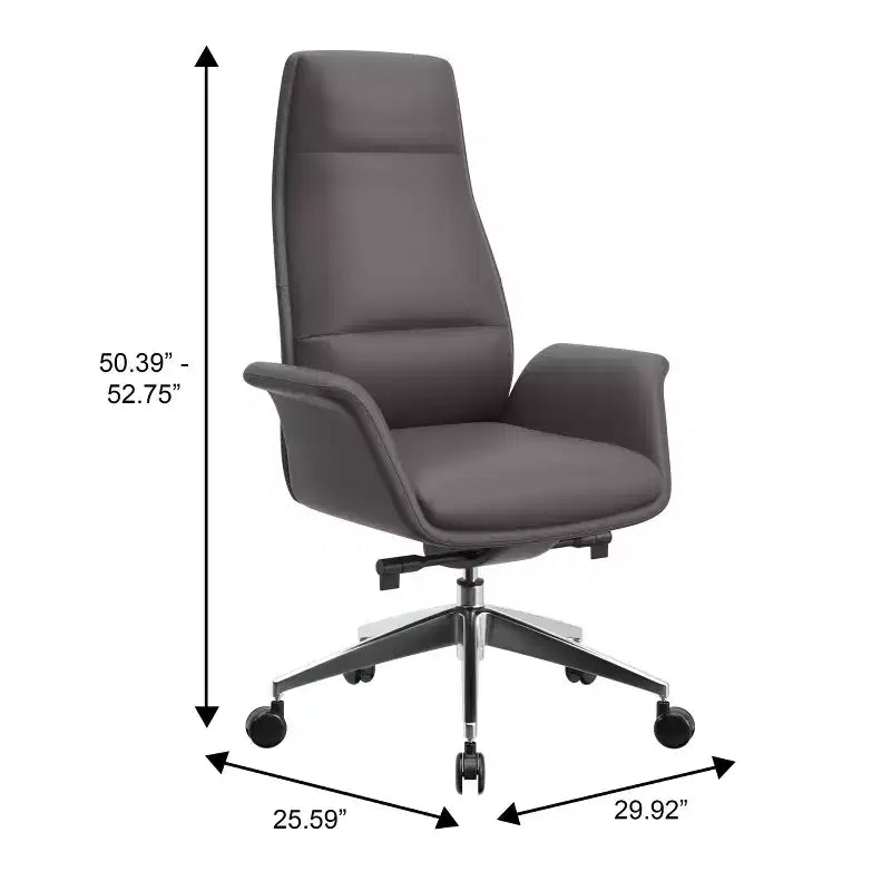 Chaise de bureau LeisureMod Summit à dossier haut en cuir vegan avec cadre en aluminium, pivotante et inclinable, chaise de bureau ergonomique réglable pour le bureau à domicile