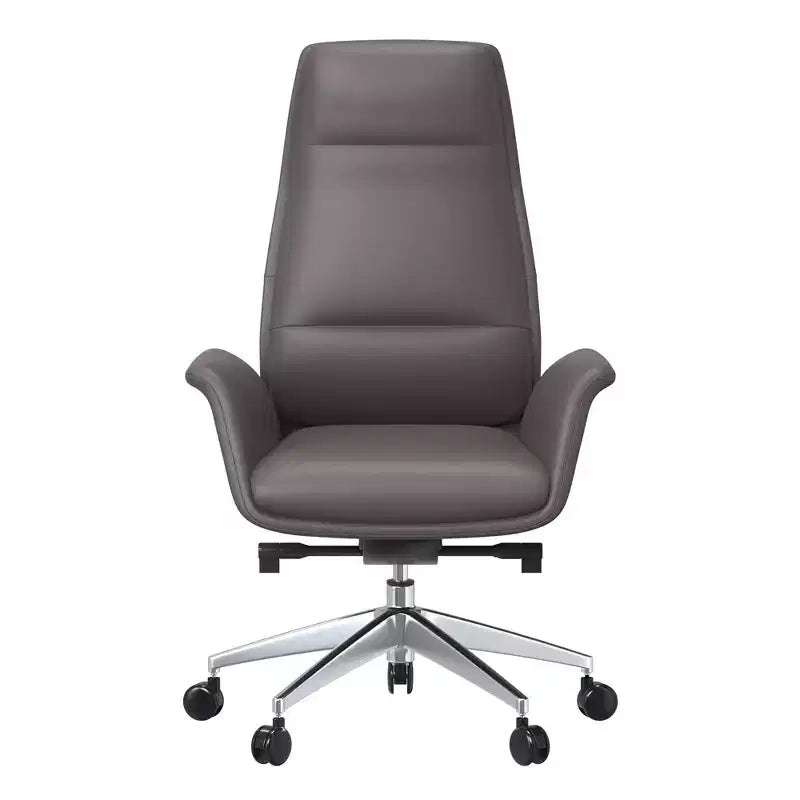 Chaise de bureau LeisureMod Summit à dossier haut en cuir vegan avec cadre en aluminium, pivotante et inclinable, chaise de bureau ergonomique réglable pour le bureau à domicile