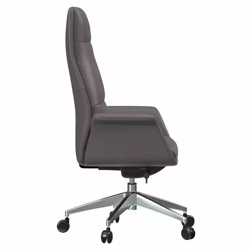 Chaise de bureau LeisureMod Summit à dossier haut en cuir vegan avec cadre en aluminium, pivotante et inclinable, chaise de bureau ergonomique réglable pour le bureau à domicile