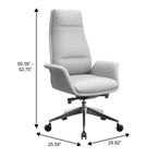 Chaise de bureau LeisureMod Summit à dossier haut en cuir vegan avec cadre en aluminium, pivotante et inclinable, chaise de bureau ergonomique réglable pour le bureau à domicile