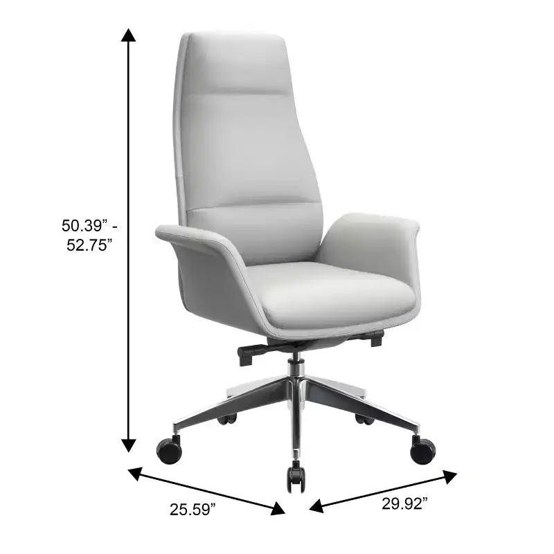 Chaise de bureau LeisureMod Summit à dossier haut en cuir vegan avec cadre en aluminium, pivotante et inclinable, chaise de bureau ergonomique réglable pour le bureau à domicile