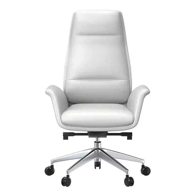 Chaise de bureau LeisureMod Summit à dossier haut en cuir vegan avec cadre en aluminium, pivotante et inclinable, chaise de bureau ergonomique réglable pour le bureau à domicile