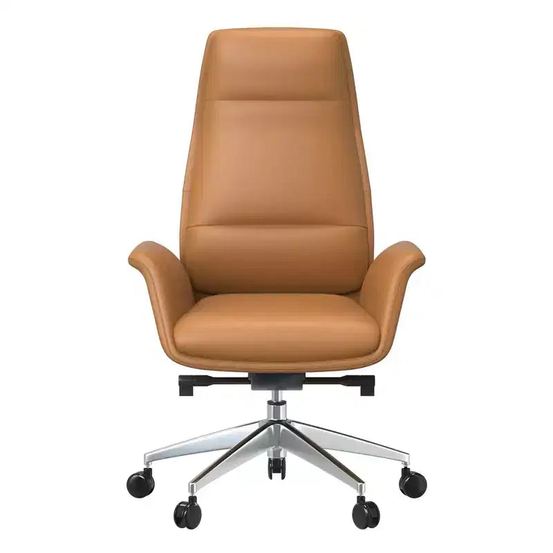 Chaise de bureau LeisureMod Summit à dossier haut en cuir vegan avec cadre en aluminium, pivotante et inclinable, chaise de bureau ergonomique réglable pour le bureau à domicile
