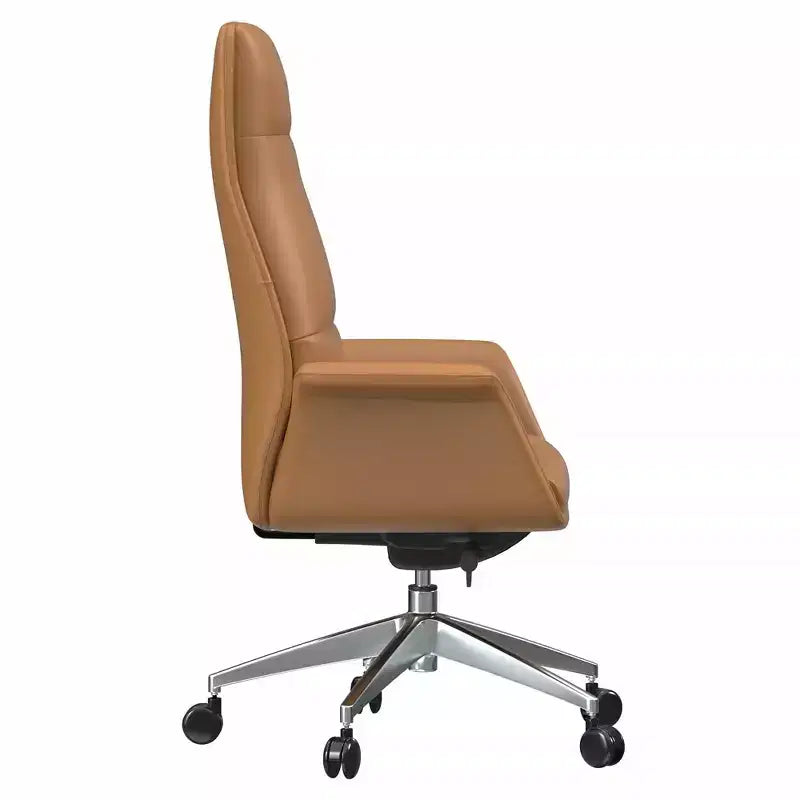 Chaise de bureau LeisureMod Summit à dossier haut en cuir vegan avec cadre en aluminium, pivotante et inclinable, chaise de bureau ergonomique réglable pour le bureau à domicile
