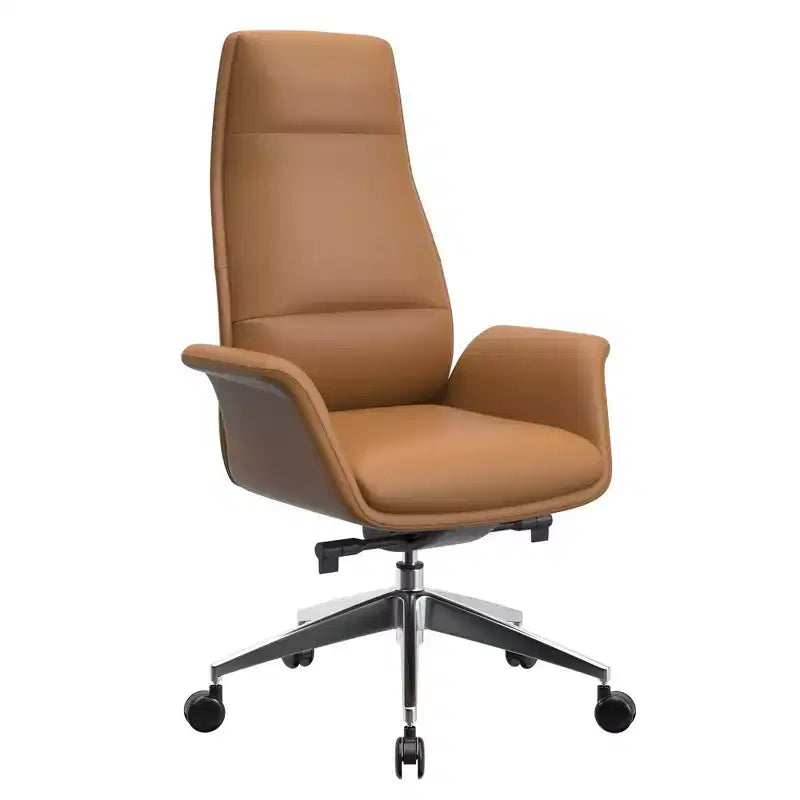 LeisureMod Summit High-Back Office Chair  Vegan Leather with Aluminum Frame, Swivel and Tilt Adjustable Ergonomic Desk Chair for Home Office