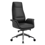 Chaise de bureau LeisureMod Summit à dossier haut en cuir vegan avec cadre en aluminium, pivotante et inclinable, chaise de bureau ergonomique réglable pour le bureau à domicile