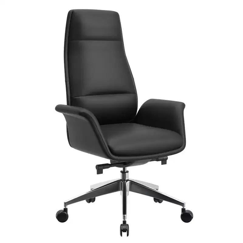 Chaise de bureau LeisureMod Summit à dossier haut en cuir vegan avec cadre en aluminium, pivotante et inclinable, chaise de bureau ergonomique réglable pour le bureau à domicile