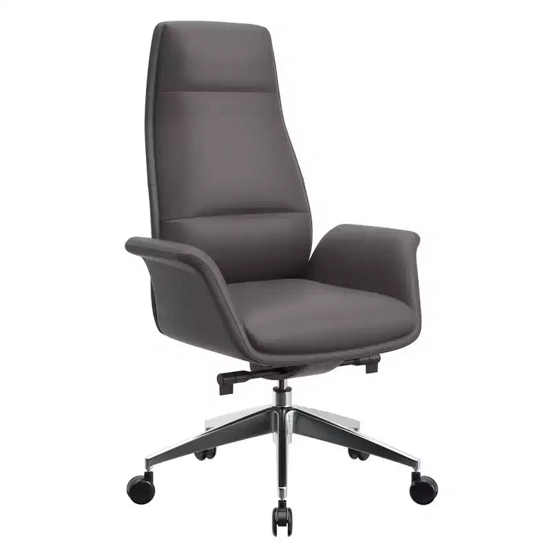 Chaise de bureau LeisureMod Summit à dossier haut en cuir vegan avec cadre en aluminium, pivotante et inclinable, chaise de bureau ergonomique réglable pour le bureau à domicile