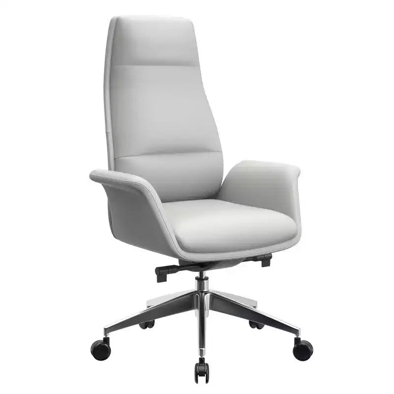 Chaise de bureau LeisureMod Summit à dossier haut en cuir vegan avec cadre en aluminium, pivotante et inclinable, chaise de bureau ergonomique réglable pour le bureau à domicile