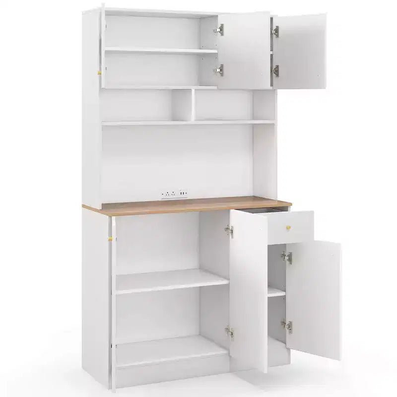 Meuble de rangement haut Costway de 180 cm avec prises, ports USB, kits anti-basculement et étagères réglables, blanc
