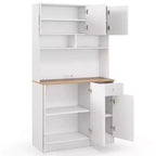 Meuble de rangement haut Costway de 180 cm avec prises, ports USB, kits anti-basculement et étagères réglables, blanc