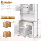 Meuble de rangement haut Costway de 180 cm avec prises, ports USB, kits anti-basculement et étagères réglables, blanc