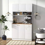 Meuble de rangement haut Costway de 180 cm avec prises, ports USB, kits anti-basculement et étagères réglables, blanc