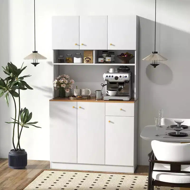 Meuble de rangement haut Costway de 180 cm avec prises, ports USB, kits anti-basculement et étagères réglables, blanc