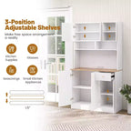 Meuble de rangement haut Costway de 180 cm avec prises, ports USB, kits anti-basculement et étagères réglables, blanc