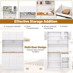 Meuble de rangement haut Costway de 180 cm avec prises, ports USB, kits anti-basculement et étagères réglables, blanc