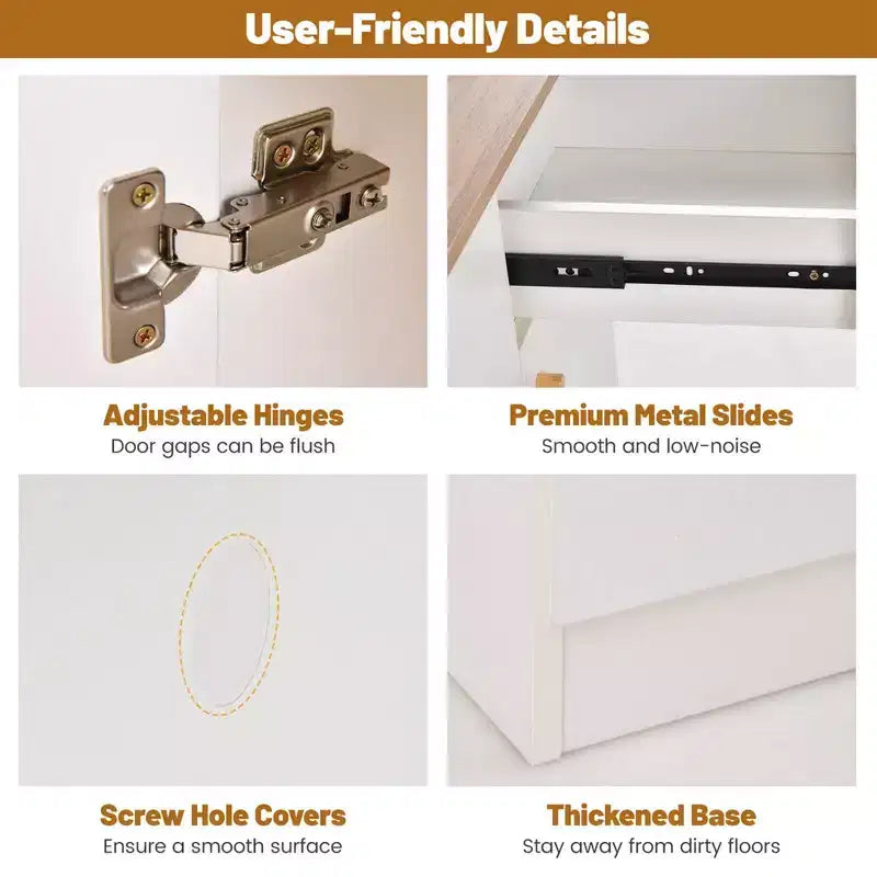 Meuble de rangement haut Costway de 180 cm avec prises, ports USB, kits anti-basculement et étagères réglables, blanc