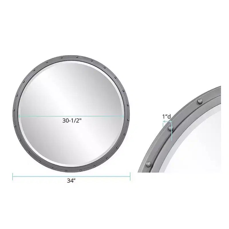 Miroir industriel Howard Elliott Fordham à cadre métallique avec détails rivetés