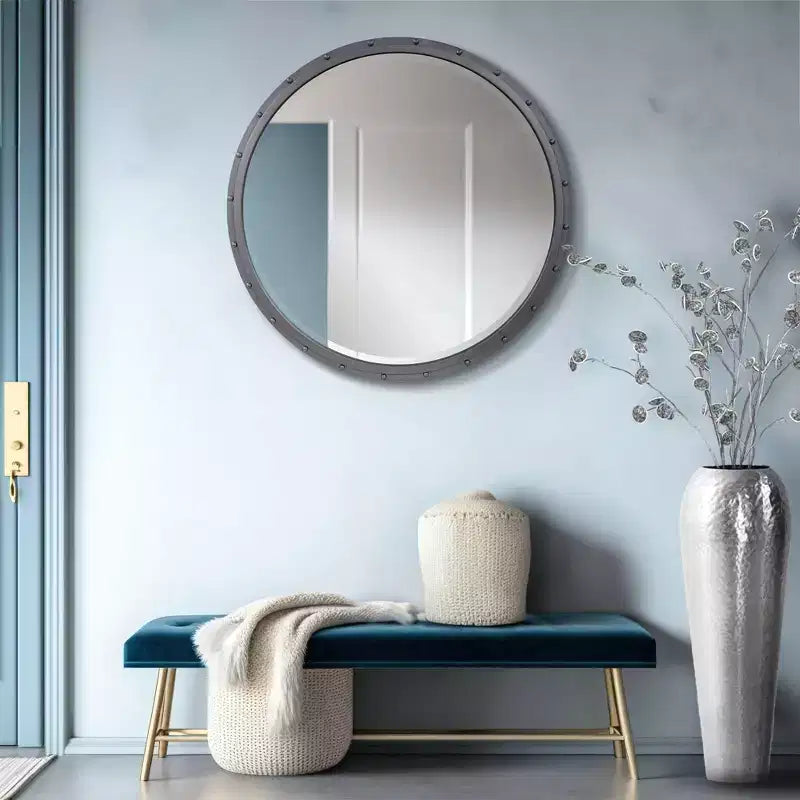 Miroir industriel Howard Elliott Fordham à cadre métallique avec détails rivetés