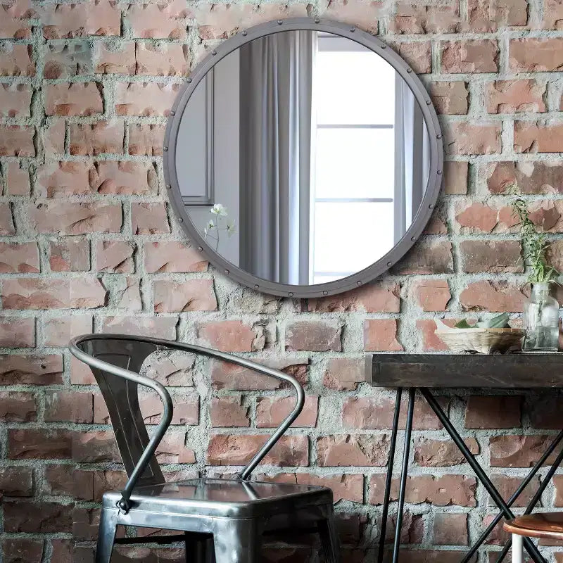 Miroir industriel Howard Elliott Fordham à cadre métallique avec détails rivetés