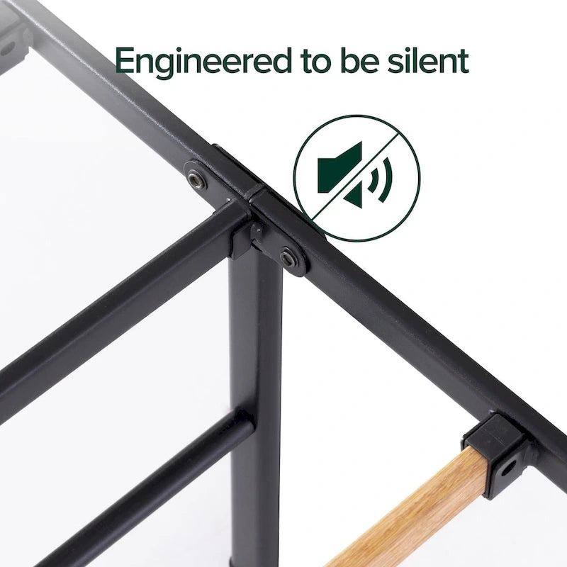 Cadre de lit plateforme en acier noir de 14 pouces avec lattes en bambou – Lit simple, lit simple XL, grand lit double, grand lit ou très grand lit