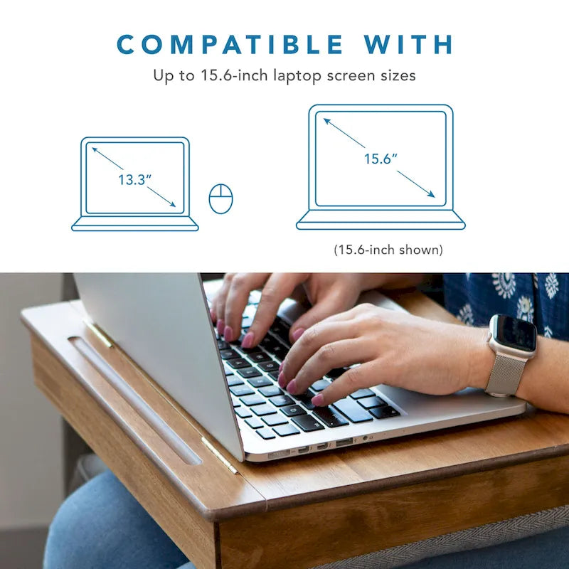 Écrit Java / Dessus en acacia naturel Style vintage avec rangement, porte-crayon et base coussinée – Une unité