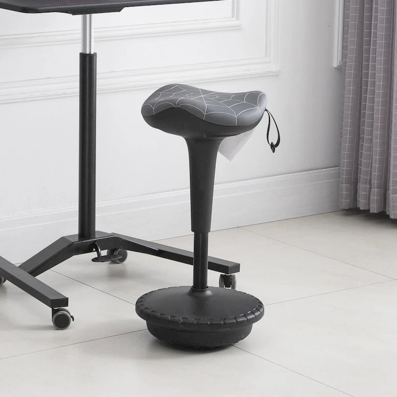 Tabouret selle ergonomique gris réglable en hauteur avec rotation à 360° et vérin à gaz – Siège unique