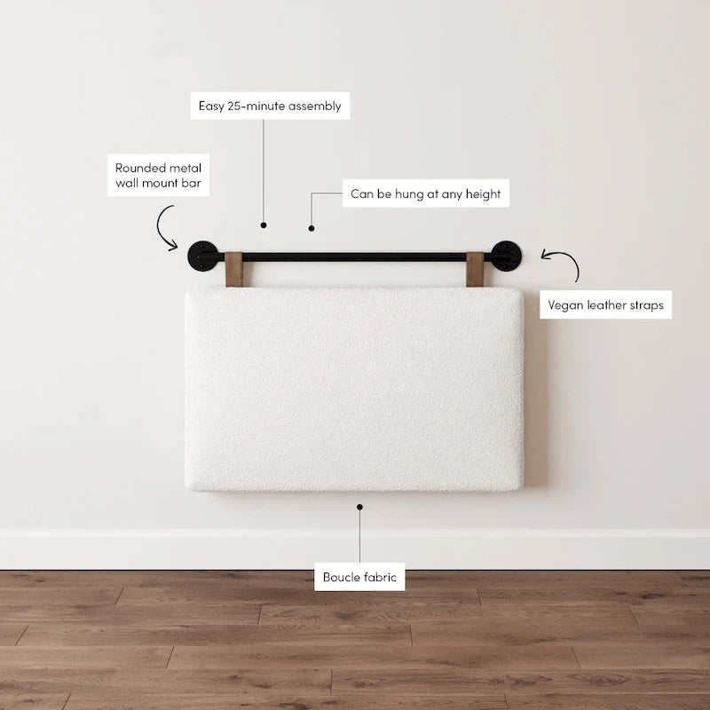 Tête de lit capitonnée murale en tissu bouclé avec rail métallique réglable – Lit simple, Queen ou King