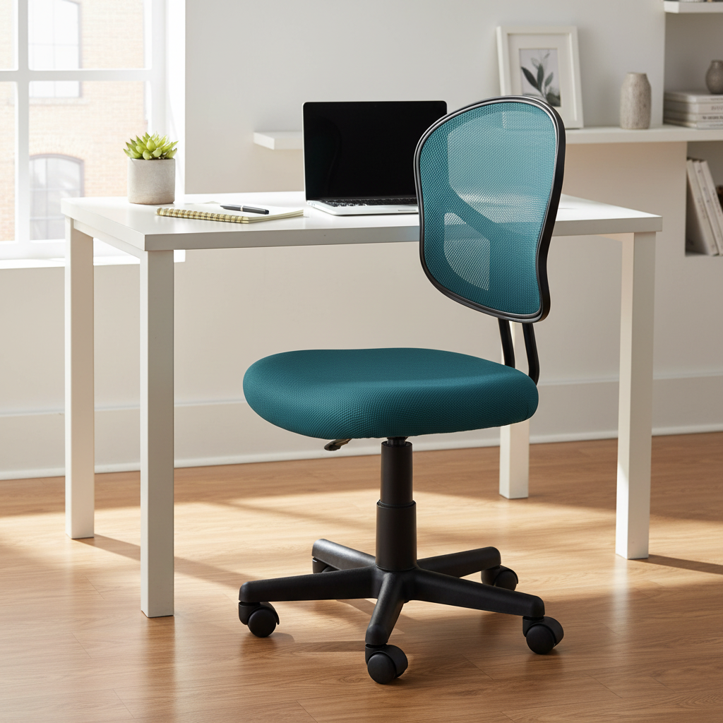 Chaise de travail bleue sans accoudoirs avec dossier en maille et assise rembourrée – Un seul siège