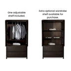 Armoire 2 portes avec 2 tiroirs et poignées métalliques en pin massif, coloris Expresso / Cerisier / Noyer – Meuble unique