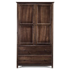 Armoire 2 portes avec 2 tiroirs et poignées métalliques en pin massif, coloris Expresso / Cerisier / Noyer – Meuble unique