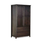Armoire 2 portes avec 2 tiroirs et poignées métalliques en pin massif, coloris Expresso / Cerisier / Noyer – Meuble unique