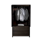Armoire 2 portes avec 2 tiroirs et poignées métalliques en pin massif, coloris Expresso / Cerisier / Noyer – Meuble unique