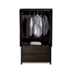 Armoire 2 portes avec 2 tiroirs et poignées métalliques en pin massif, coloris Expresso / Cerisier / Noyer – Meuble unique