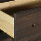 Armoire 2 portes avec 2 tiroirs et poignées métalliques en pin massif, coloris Expresso / Cerisier / Noyer – Meuble unique