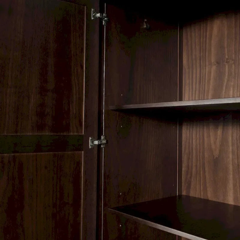 Armoire 2 portes avec 2 tiroirs et poignées métalliques en pin massif, coloris Expresso / Cerisier / Noyer – Meuble unique