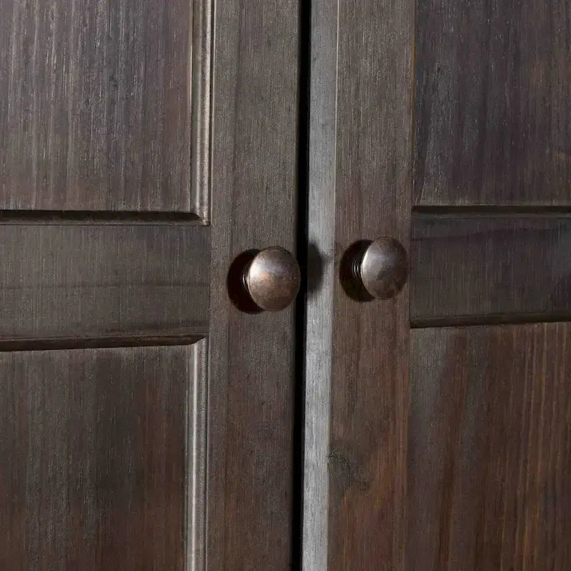 Armoire 2 portes avec 2 tiroirs et poignées métalliques en pin massif, coloris Expresso / Cerisier / Noyer – Meuble unique