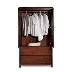 Armoire 2 portes avec 2 tiroirs et poignées métalliques en pin massif, coloris Expresso / Cerisier / Noyer – Meuble unique