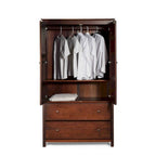 Armoire 2 portes avec 2 tiroirs et poignées métalliques en pin massif, coloris Expresso / Cerisier / Noyer – Meuble unique