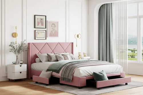 Queen Size Storage Bed with 3 Drawers