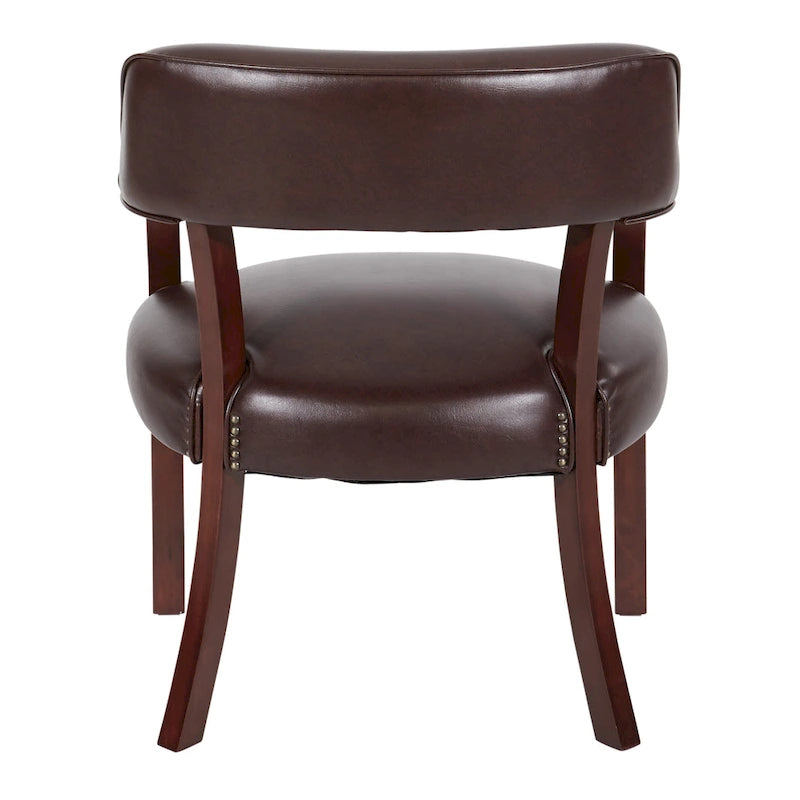 Chaise Visiteur Traditionnelle Acajou / Rouge Sang de Bœuf avec Dossier Enveloppant, Garniture Cloutée et Revêtement Vinyle – Siège Unique