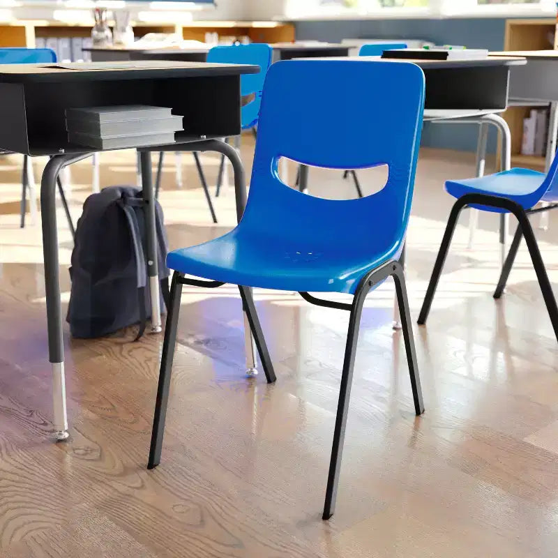 Chaise de salle de classe empilable Flash Furniture HERCULES résistante et confortable avec cadre thermolaqué, dossier et assise ergonomiques